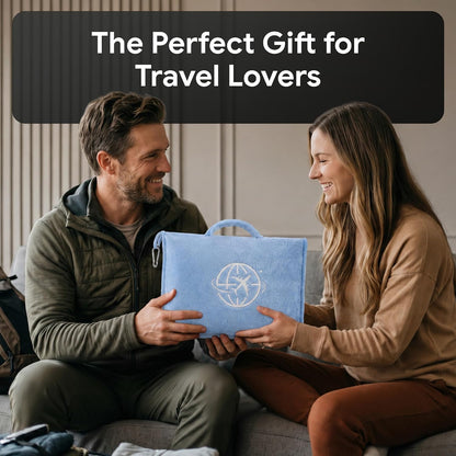 2-in-1 Travel Blanket and Pillow – Lightweight, Compact, Ultra Soft, Machine Washable – Handle, Luggage Sleeve, Backpack Clip – for Travel Airplane, Car, Office (Gray)
