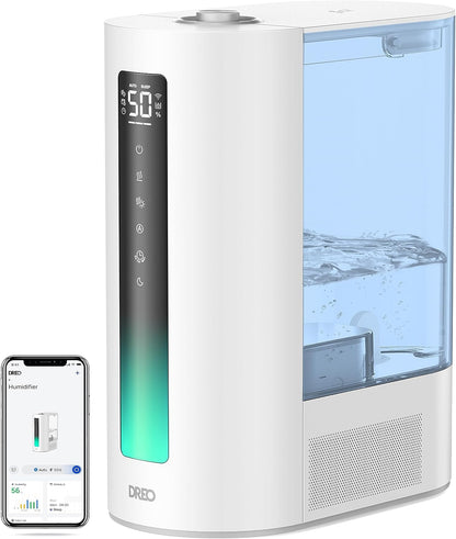DREO 6L Smart Warm & Cool Mist Humidifiers for Bedroom HM713S | 60-Hour Quiet Runtime for Large Room, 500ML/HR Output, Smart Humidity Sensor, Indicator Light, Works with Alexa & Google