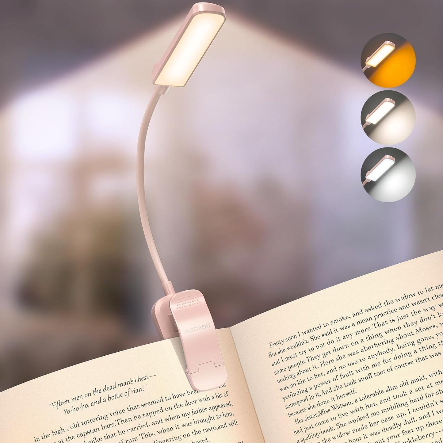 Glocusent 13 LED Reading Lights for Books in Bed, Eye-Caring Rechargeable Book Light 3 Amber Colors & Stepless Dimming, 120 Hrs Runtime, Travel Clip on Reading Lamp, Gifts for Book Lover Men Women Kid