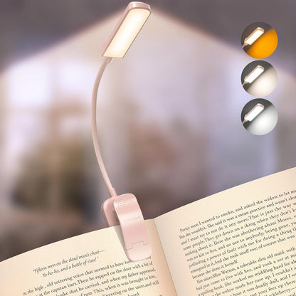 Glocusent 13 LED Reading Lights for Books in Bed, Eye-Caring Rechargeable Book Light 3 Amber Colors & Stepless Dimming, 120 Hrs Runtime, Travel Clip on Reading Lamp, Gifts for Book Lover Men Women Kid
