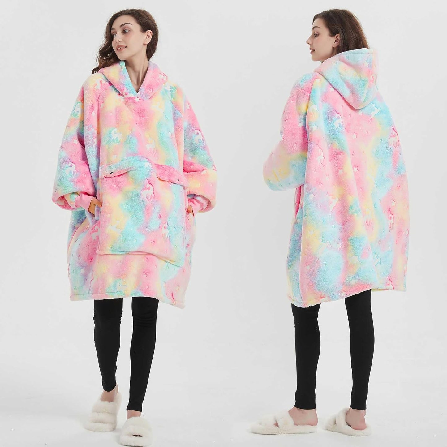 KFUBUO Wearable Blanket Hoodie for Adults Sherpa All Patterns Cat Oversized Sweatshirt Blanket with Pockets for Women