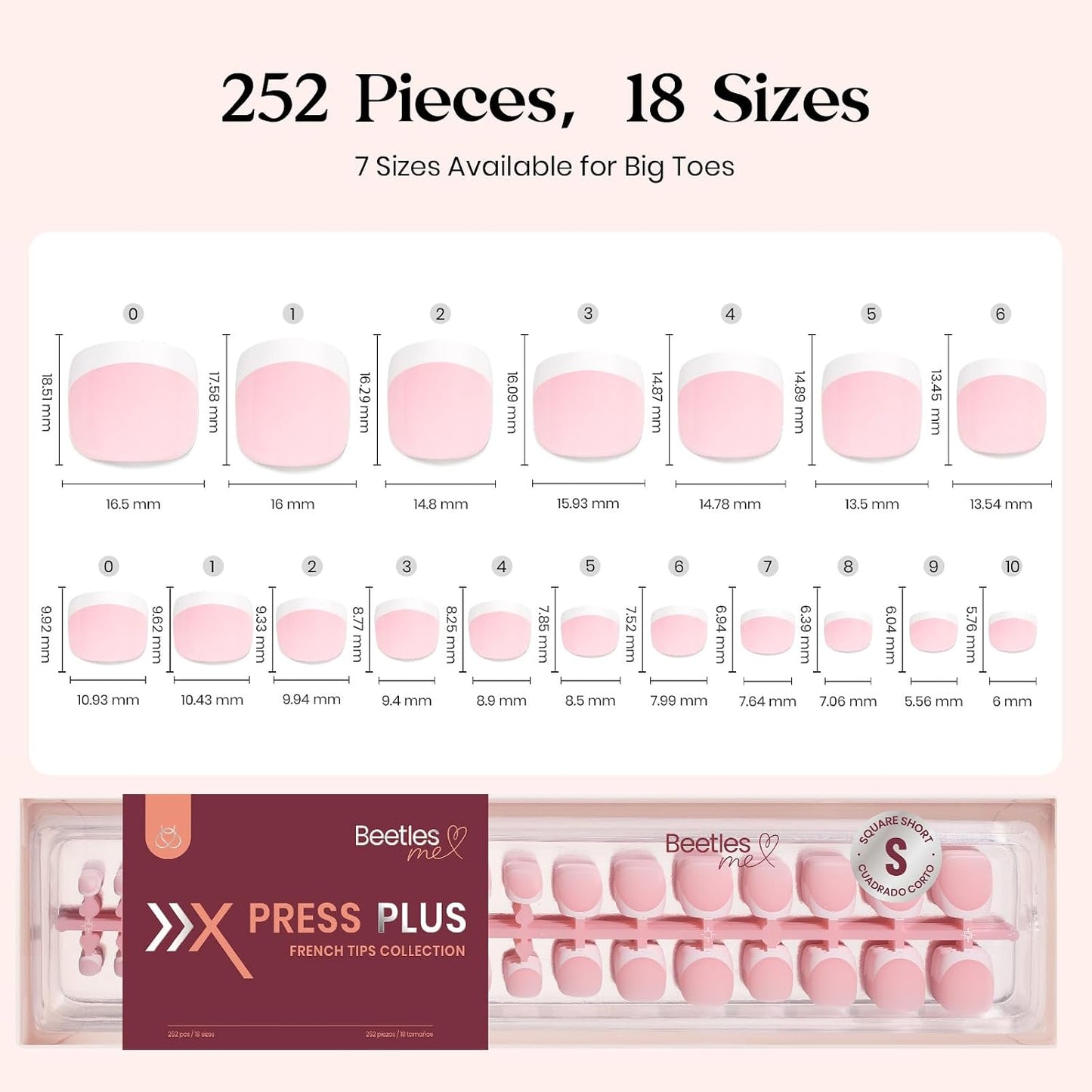 Beetles Press On Nail Kit-Short Square French Tip Press On Nails, 150Pcs Pink French Nail Tips with Nail Glue & Remover Builder Top Coat Nail Lamp, All-in-One DIY Fake Nails Gift for Women