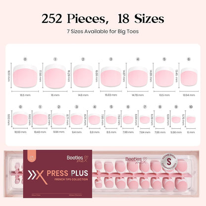 Beetles Press On Nail Kit-Short Square French Tip Press On Nails, 150Pcs Pink French Nail Tips with Nail Glue & Remover Builder Top Coat Nail Lamp, All-in-One DIY Fake Nails Gift for Women