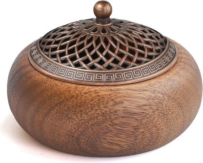 Acacia Wood Incense Burner for Cones & Coils, with Sticks Holder