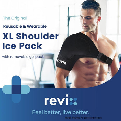 REVIX Shoulder Ice Pack Wrap for Rotator Cuff Cold Therapy, Premium Solid Gel Ice Pack for Shoulder with Soft Lycra, Reusable Shoulder Brace Ice Sleeve for Men Women Post-Workout Recovery & Discomfort