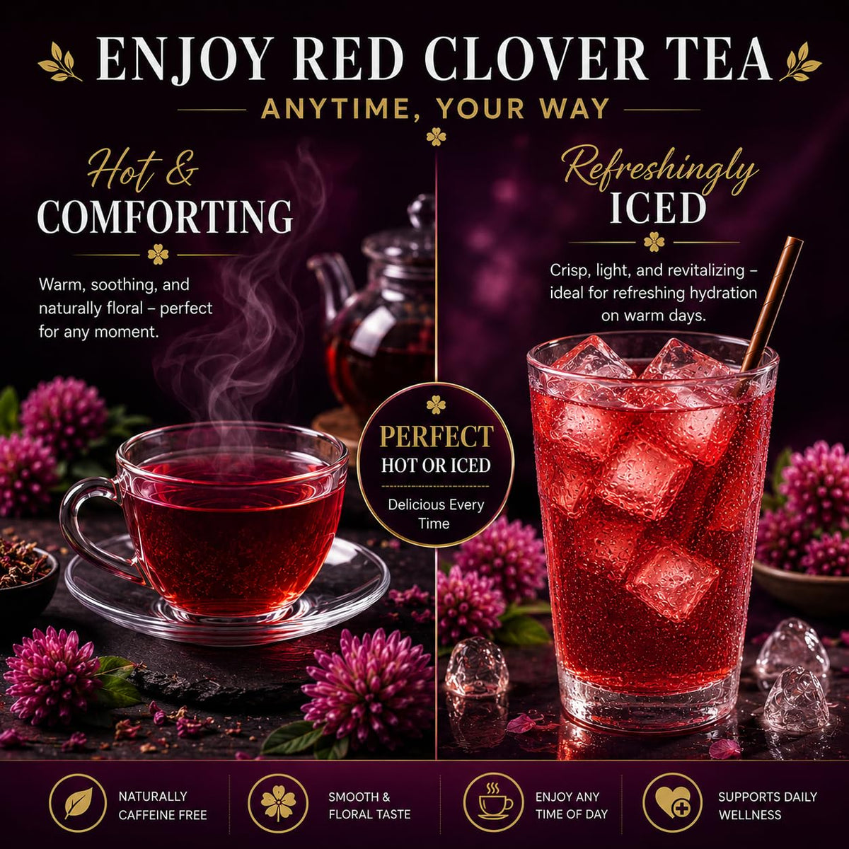 WOTIHA Premium Red Clover Tea Bags, 50 Count – 100% Natural Red Clover Herb, Rich in Antioxidants, Additive-Free, Caffeine-Free, Sugar-Free