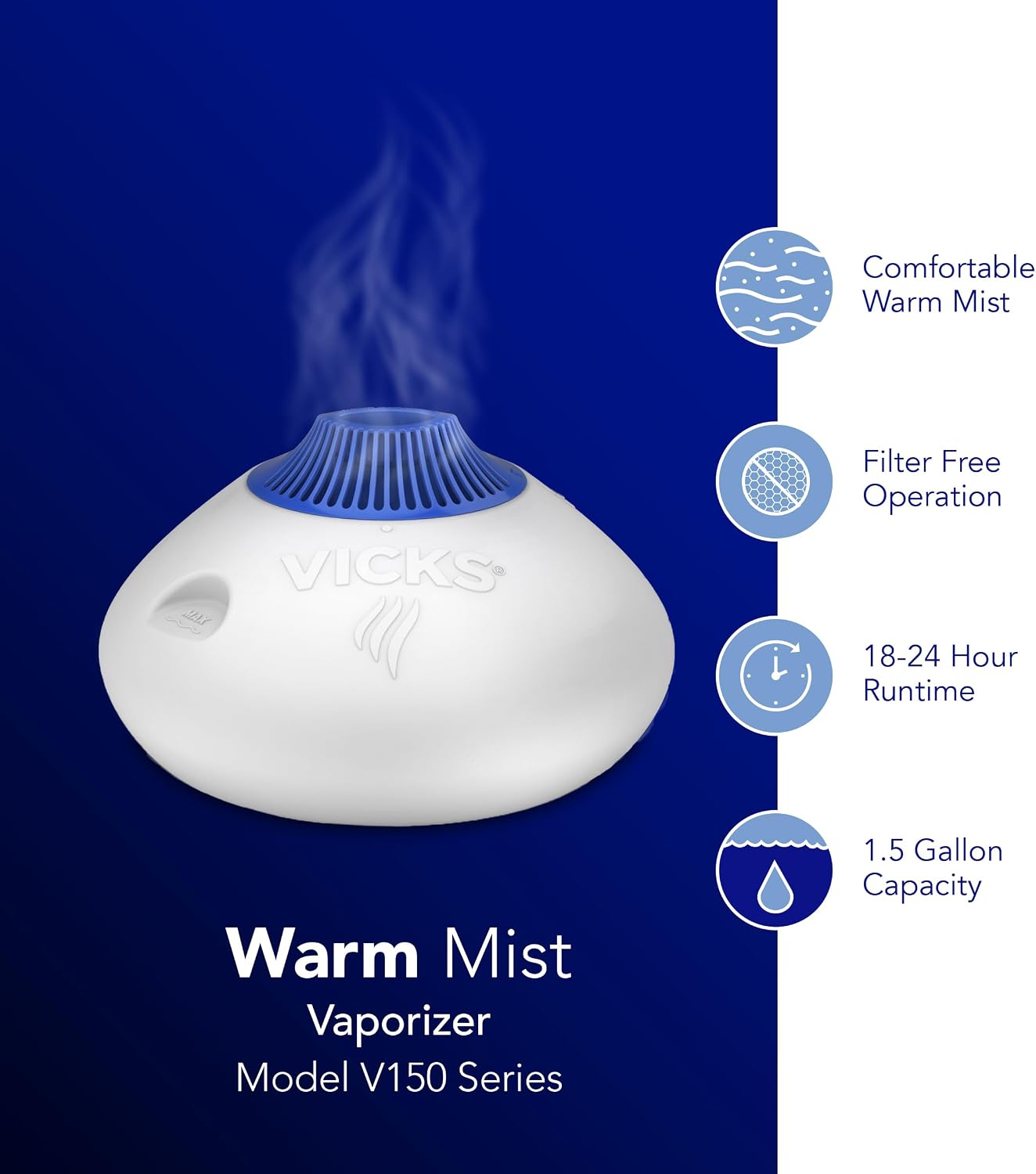 Vicks Warm Steam Vaporizer & Humidifier for Small and Medium Rooms