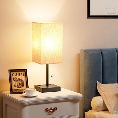 aooshine Small Table Lamp for Bedroom - Bedside Lamps for Nightstand, Minimalist Night Stand Light Lamp with Square Fabric Shade, Desk Reading Lamp for Kids Room Living Room Office Dorm