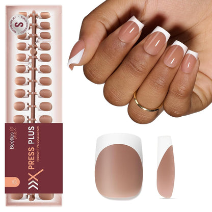 Beetles Press On Nail Kit-Short Square French Tip Press On Nails, 150Pcs Pink French Nail Tips with Nail Glue & Remover Builder Top Coat Nail Lamp, All-in-One DIY Fake Nails Gift for Women