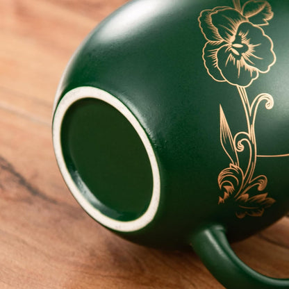 Yundu 12 OZ Matte Green Ceramics Teacup with Infuser and Lid, Mug with Lid for Steeping - Stainless Steel Infuser for Loose Leaf Tea, Home Office Gift for Tea Lovers