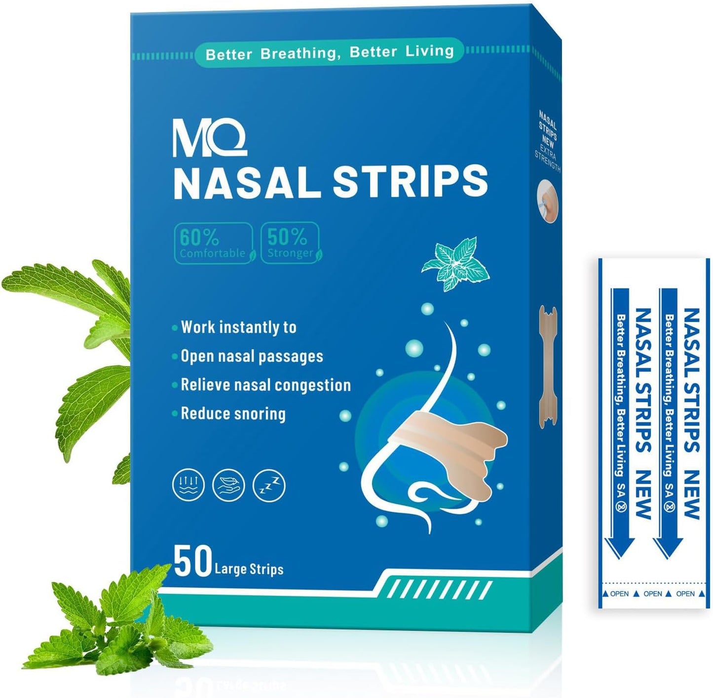 MQ 100ct Nasal Strips for Snoring Black Nose Strips for Breathing Extra Strength Snore Strips to Open Nasal Passages, Relieve Nasal Congestion