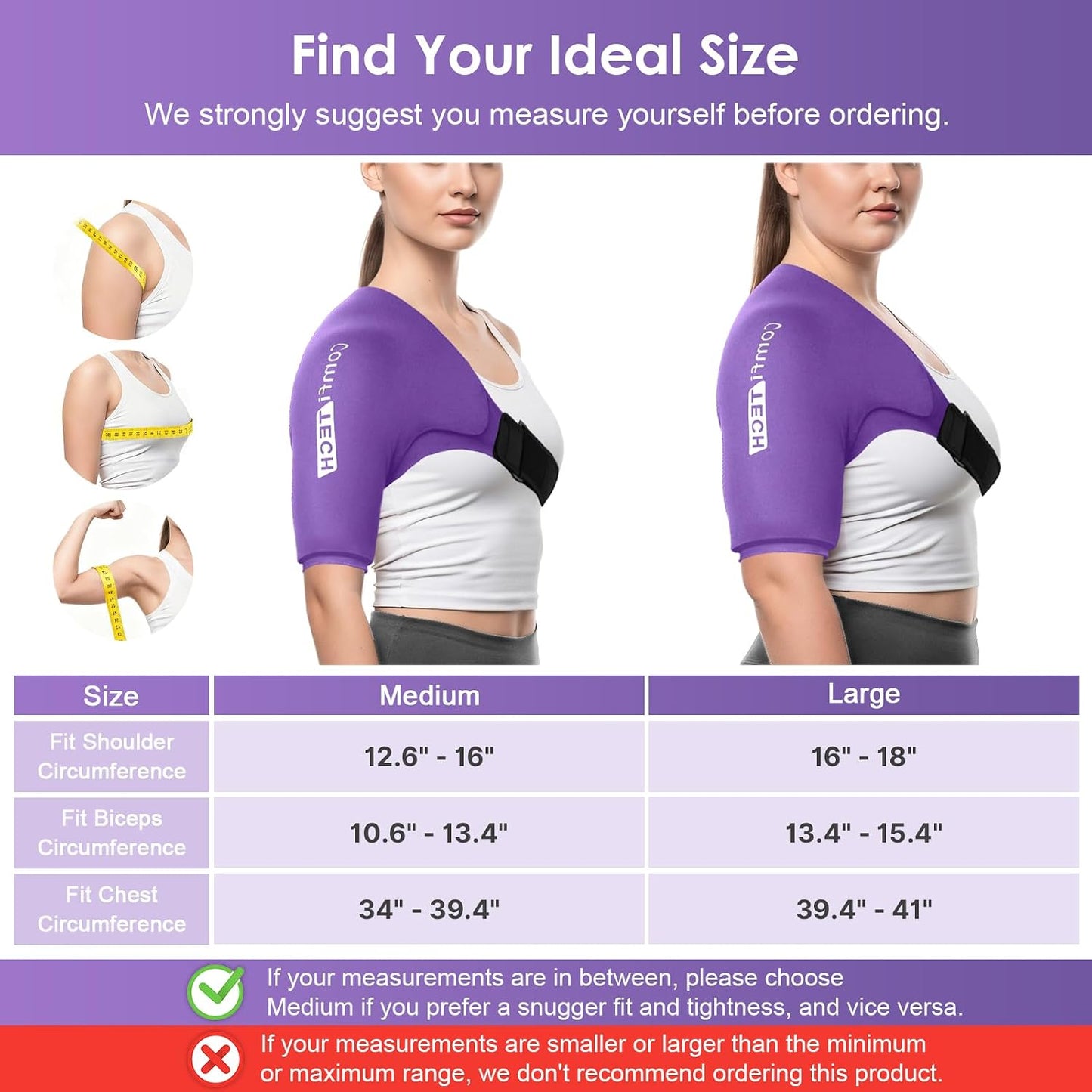 Comfitech Shoulder Ice Pack Wrap Sleeve for Better Putting On & Off, Reusable Gel Cold Pad for Arm, Large, Black