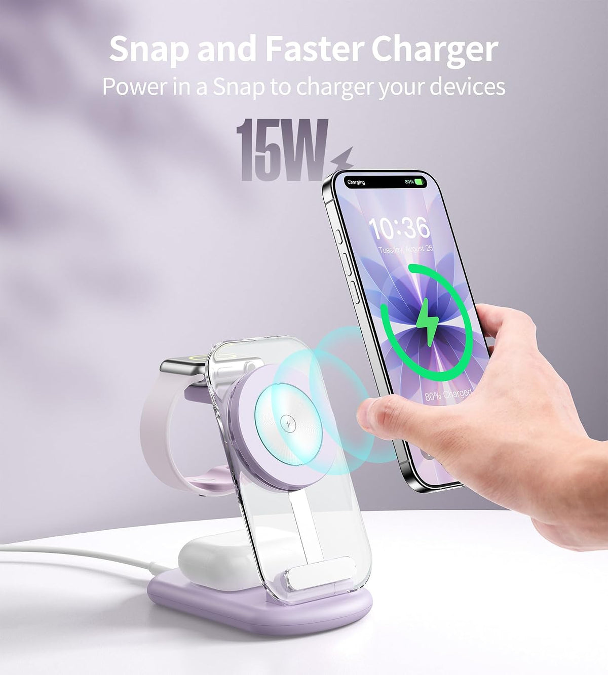 Mukiya 3 in 1 Magnetic Wireless Charging Station for Apple Devices