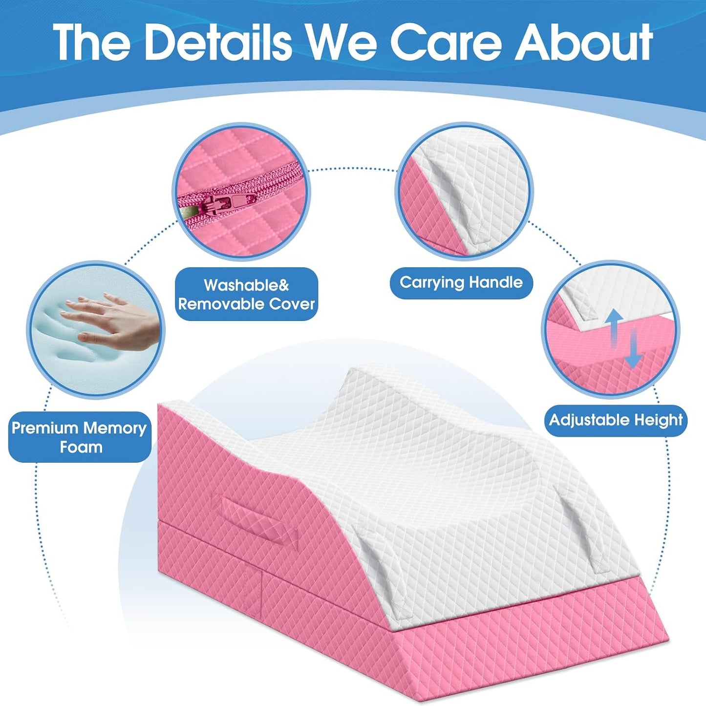 TranquilRelax Elevation Pillows for Leg After Surgery, Memory Foam Adjustable Wedge Pillow for Injury or Rest, Ankle Pillow for Sleeping Blood Circulation, Grey/Single Leg