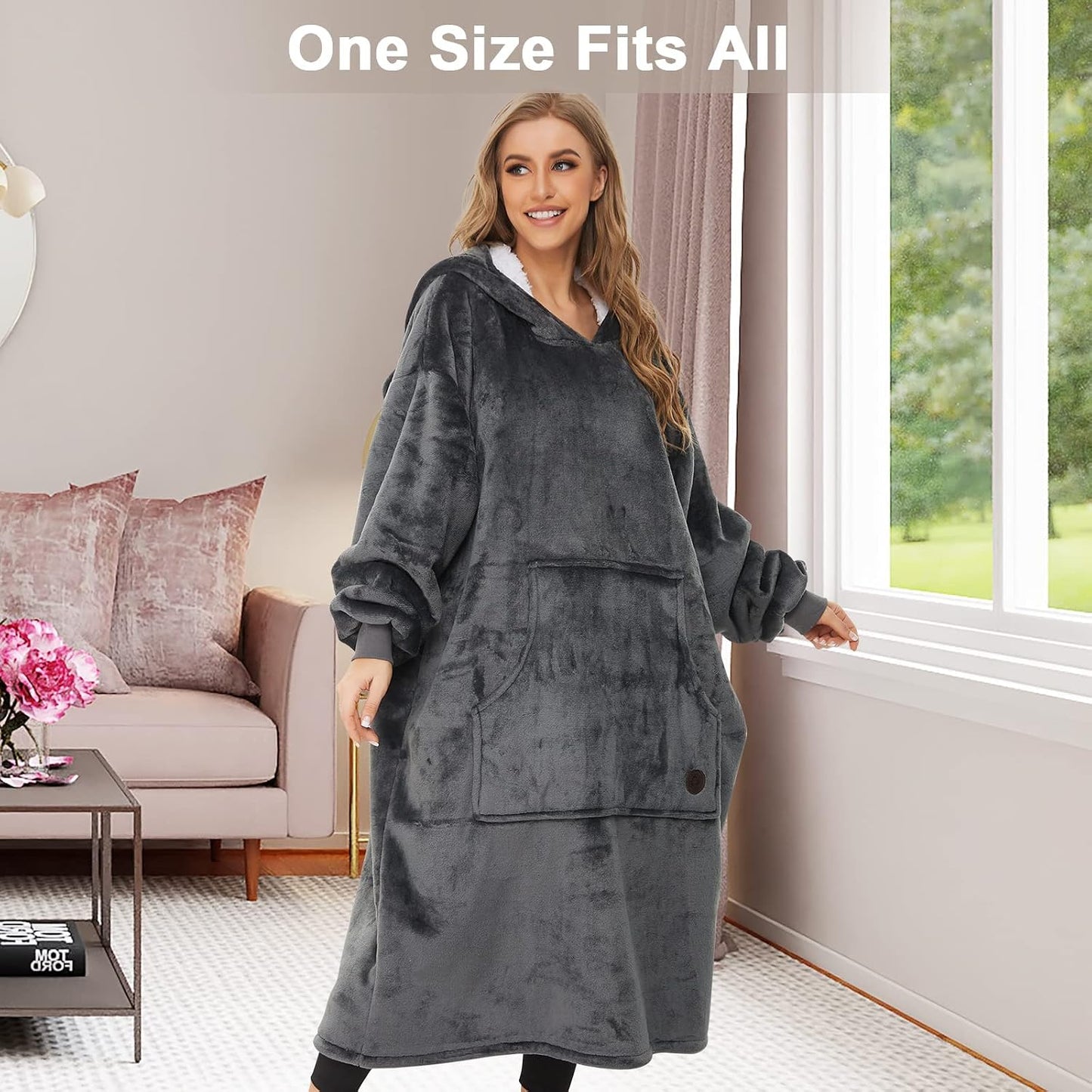 THREE POODLE Wearable Blanket Hoodie for Women, Oversized Sherpa Sweatshirt Blanket for Adults Men, Cozy Hooded Blankets, Gifts for Teen Girls Women Mom Sister