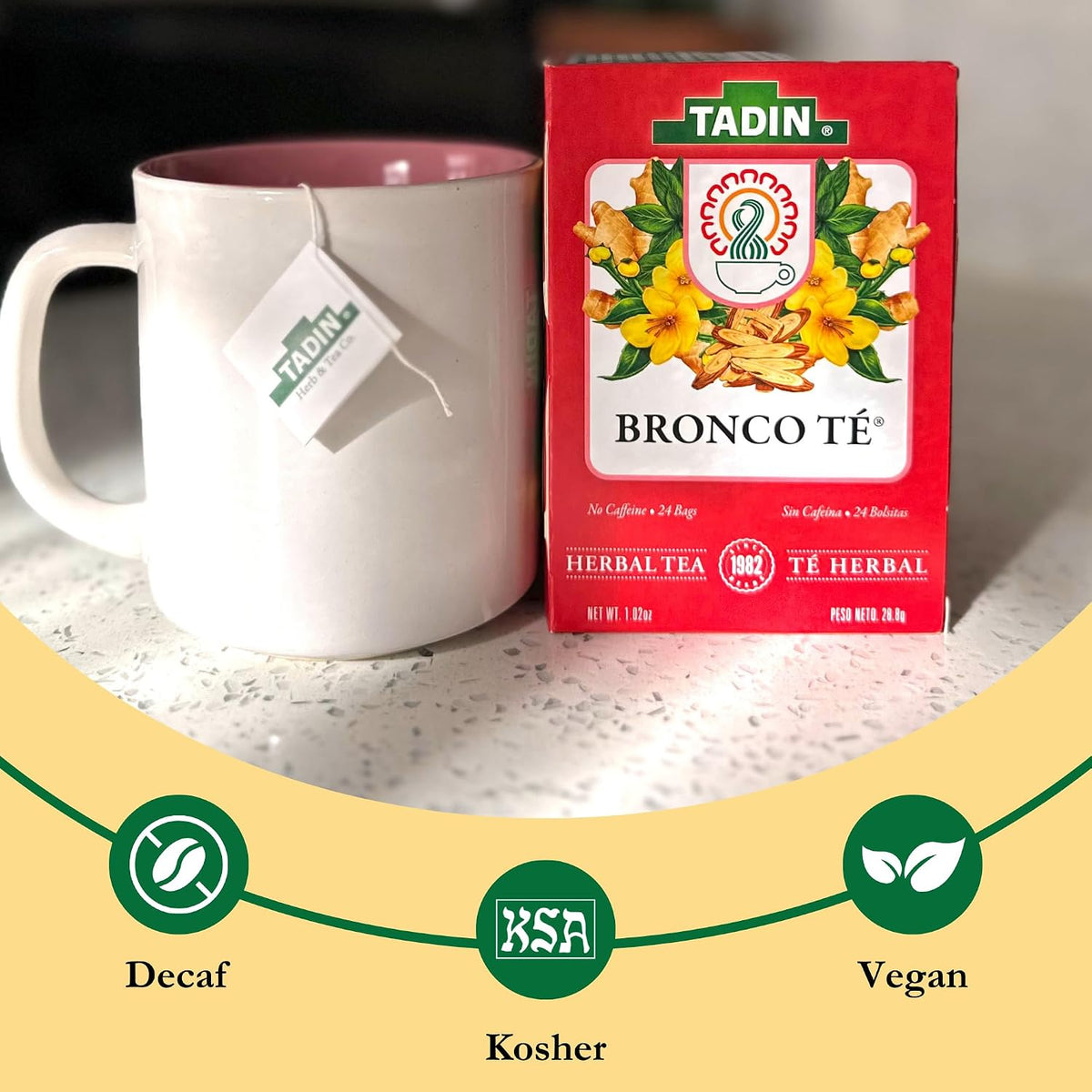 Tadin Bronco Herbal Tea, Caffeine Free, Decaf, 24 Tea Bags Per Box, Pack of 6