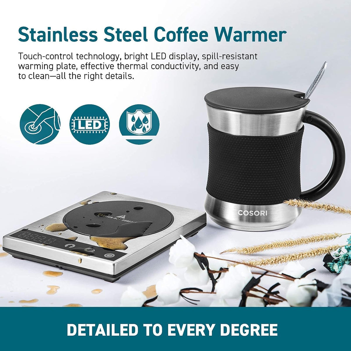 Cosori Coffee Mug Warmer & Mug Set, 1°F Precise Temperature Control