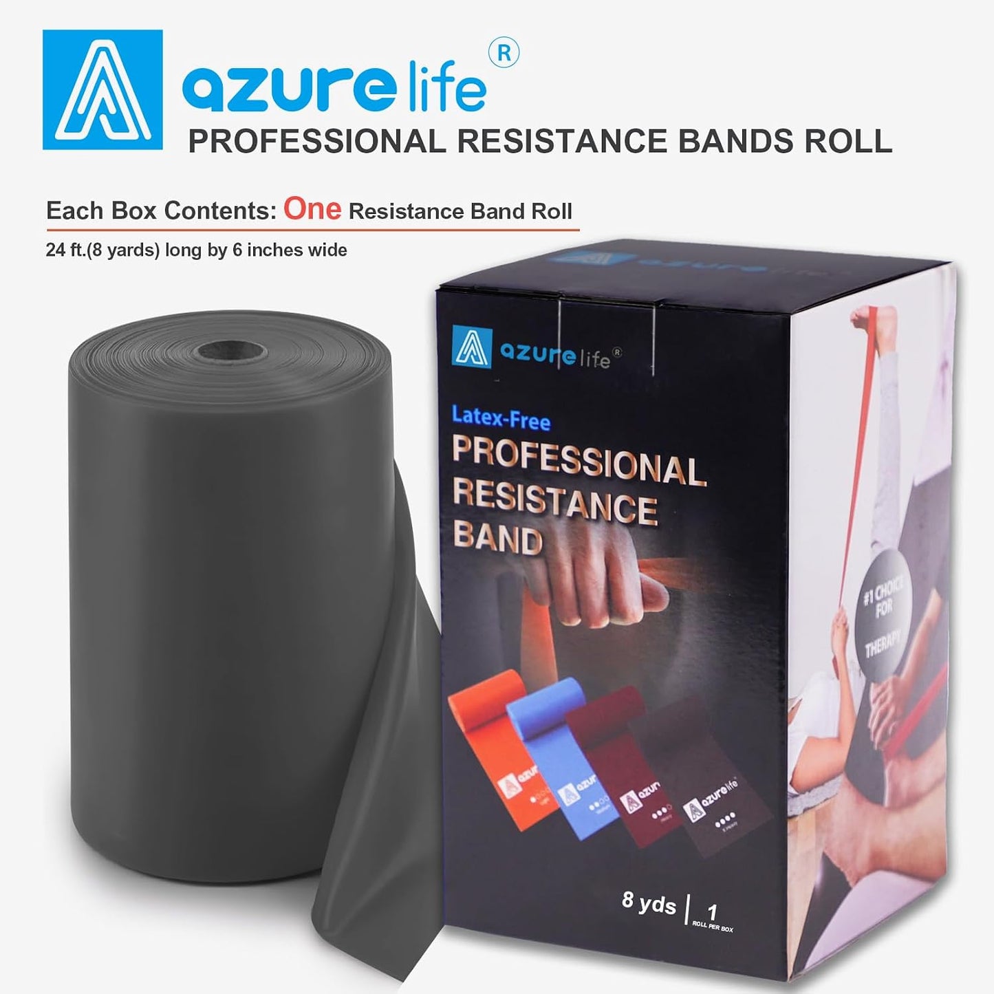 A AZURELIFE Professional Individual Exercise Resistance Bands, Single 5, 6,7 Ft or 8 Yards Elastic Bands, Non-Latex Stretch Bands for PT, Yoga, Pilates, Rehab, at-Home or The Gym Workouts