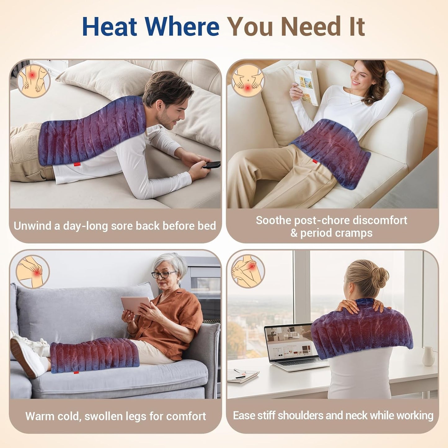 Comfytemp Large Microwave Heating Pad for Sciatica, Back Pain Relief, Period Cramps, FSA Eligible HSA, Fathers Day Dad Men Gift,12"x22" 3.6LB Moist Microwavable Heating Pads, Warm Compress Women Gift