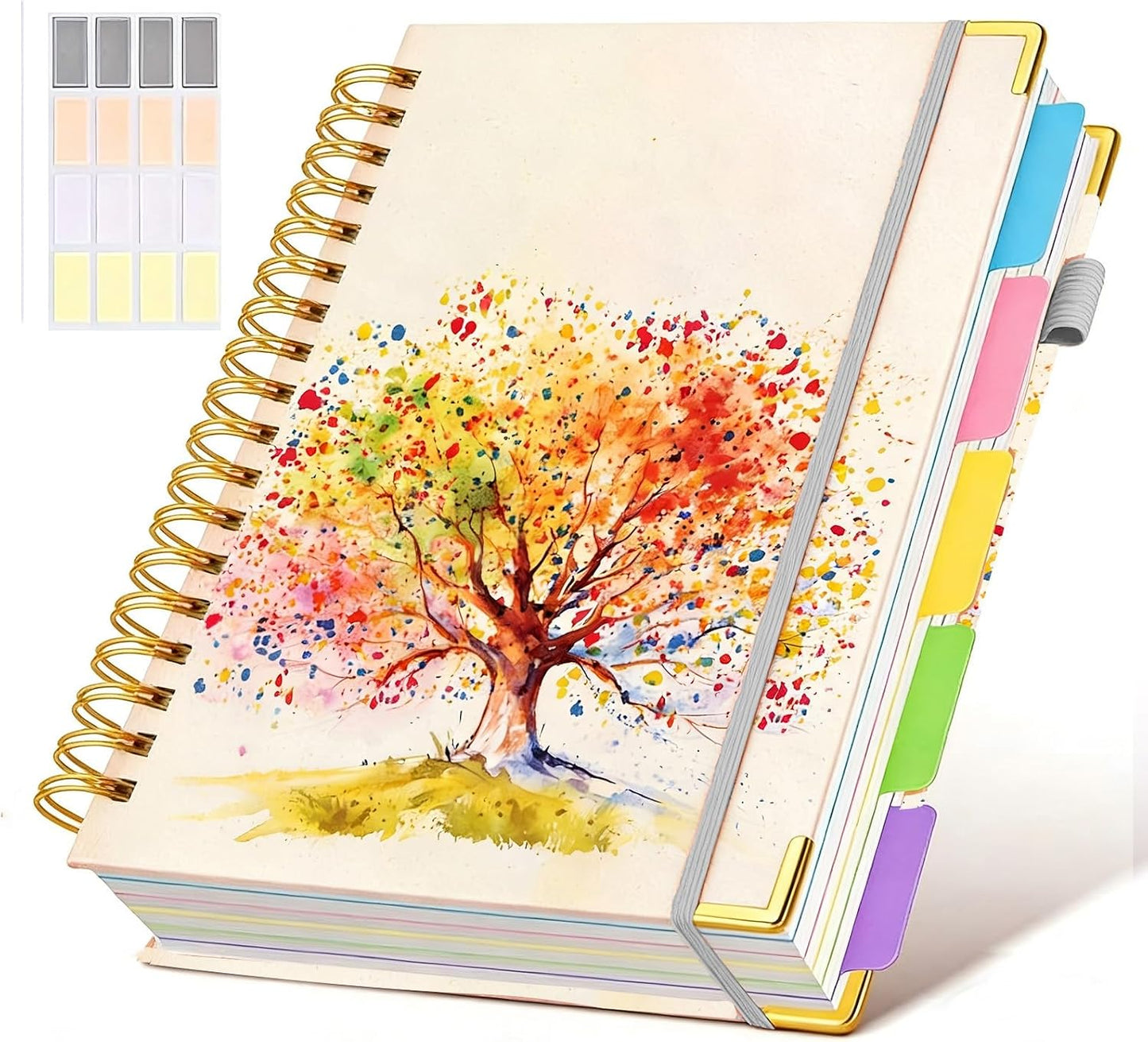 Hardcover Spiral Notebook journal with Removable Dividers Tabs, 300 Pages Leather 5 Subject Notebook College Ruled, 8"x10" Large B5 Notebooks for Work School Note taking, Lined Journal for Women,Black
