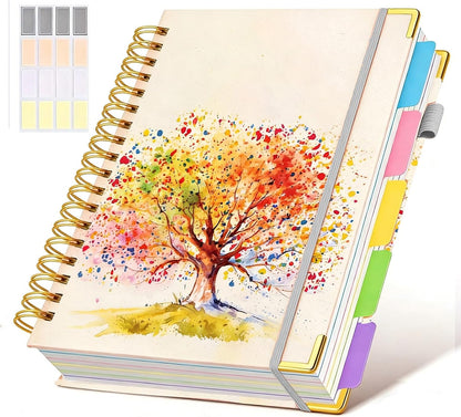Hardcover Spiral Notebook journal with Removable Dividers Tabs, 300 Pages Leather 5 Subject Notebook College Ruled, 8"x10" Large B5 Notebooks for Work School Note taking, Lined Journal for Women,Black
