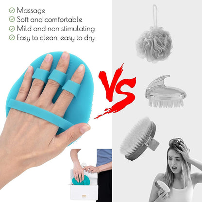 2 Pack Soft Silicone Shower Brush, Body & Face & Short Hair Wash, Bath Exfoliating Skin Massage Scrubber, Dry Skin Brushing Glove Loofah, Fit for Sensitive and All Kinds of Skin (PeonyPink+Green)