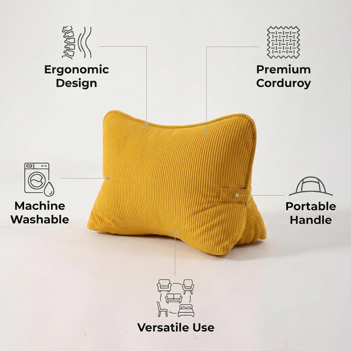 Pat. Pend. Corduroy Lumbar Support Back Pillow for Watching TV, Reading & Gaming, Ergonomic Triangle Support Cushion for Sofa, Armchair & Bed Sitting, Removable Washable Cover, Beige Gray