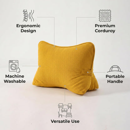 Pat. Pend. Corduroy Lumbar Support Back Pillow for Watching TV, Reading & Gaming, Ergonomic Triangle Support Cushion for Sofa, Armchair & Bed Sitting, Removable Washable Cover, Beige Gray