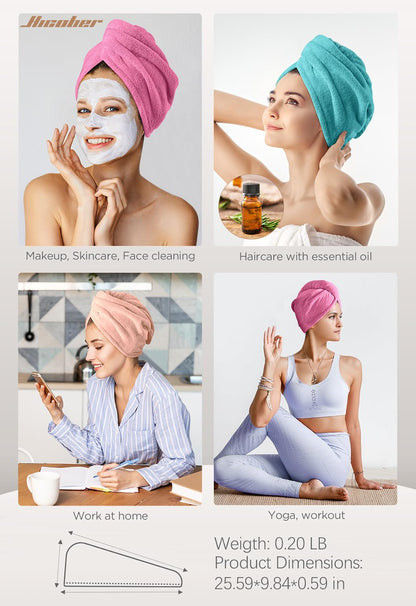 Hicober Microfiber Hair Towel Wrap, Fast Drying Hair Towels for Women, Soft Lightweight Quick Dry Turban for Curly & Long Hair–3 Pack(Blue/Grey/Pink)
