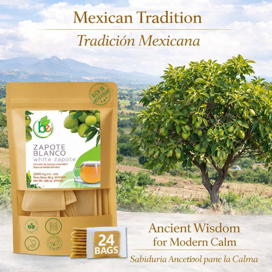 Zapote Blanco Herbal Tea (24 Tea Bags) - 2000mg per Bag - 100% Natural White Sapote Leaves from Mexico - Traditional Mexican Infusion - Caffeine-Free, Non-GMO, Vegan - Authentic Herbs by BEXPERTSUSA