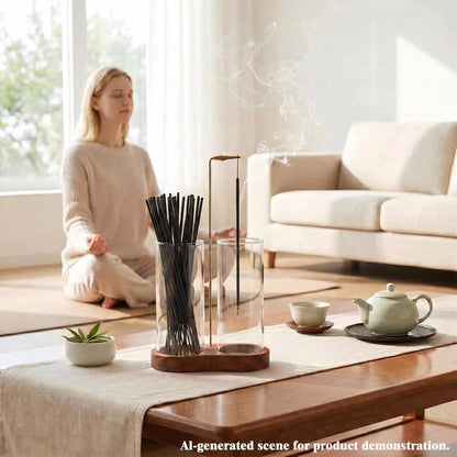 Incense Holder for Sticks with Glass Ash Catcher - Upside Down Anti-Ash Flying Incense Burner & Stick Storage Organizer, Ideal for Meditation, Yoga, Zen Home Decor, Spa Relaxation Gift