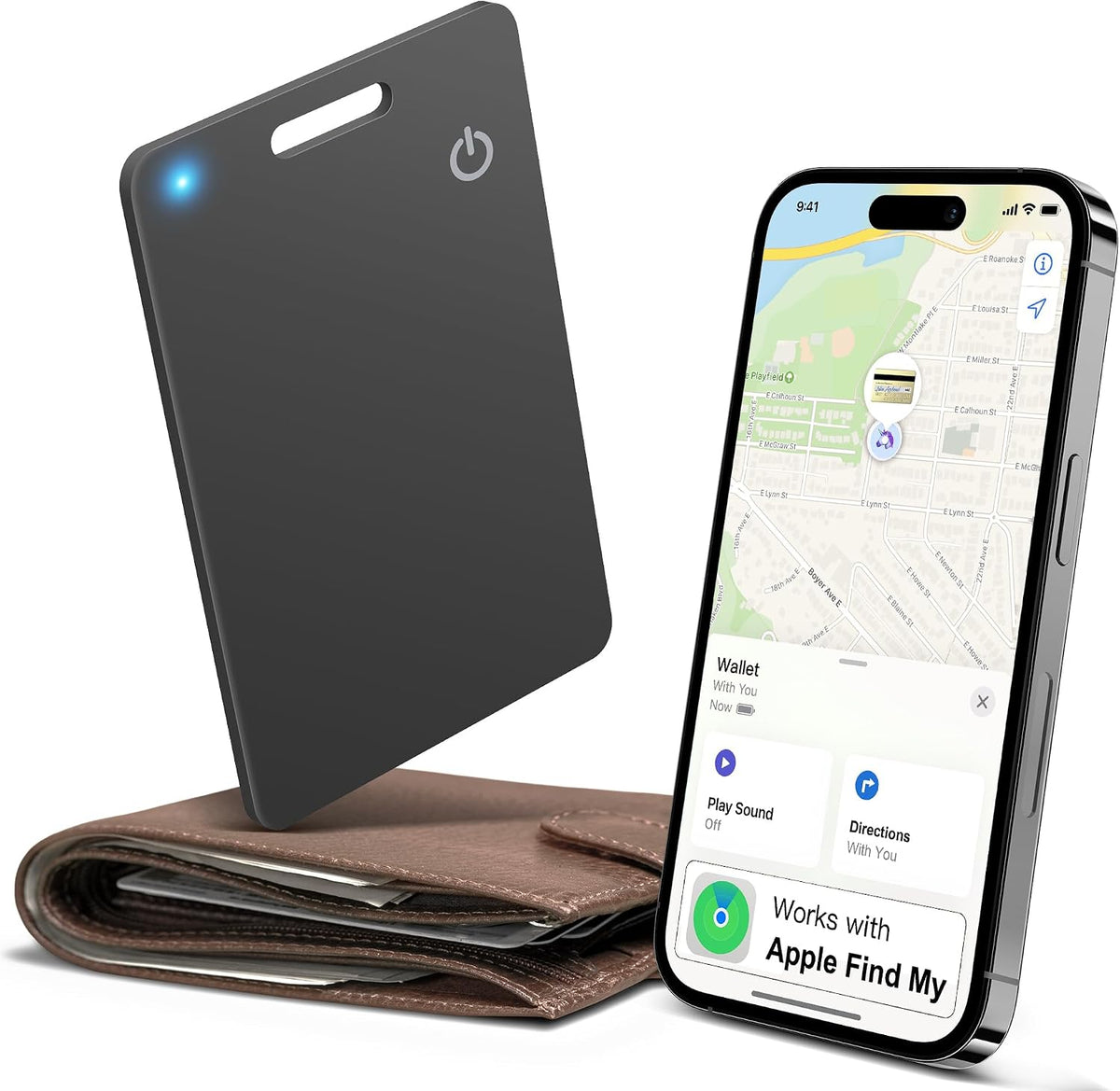 Wallet Tracker Card, Rechargeable, Works with Apple Find My