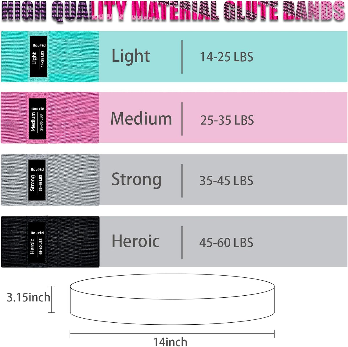 Resistance Bands for Working Out, 4 Levels Exercise Bands for Women & Men, Elastic Workout Band for Physical Therapy, Fabric Booty Band for Gym, Yoga, Pilates, Leg Training