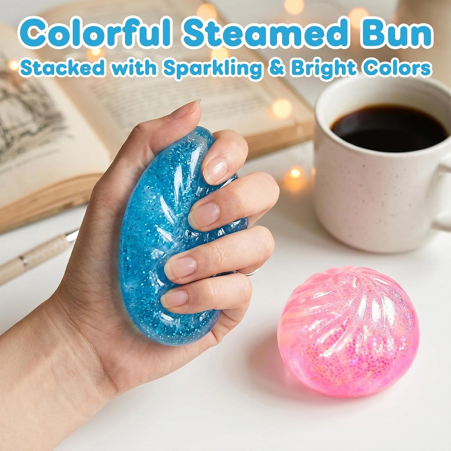 4Pcs Glitter Slow Rebound Stress Balls, Soft Squeeze Tactile Balls for Anxiety Relief, Portable Desk Decor & Gift for Adults