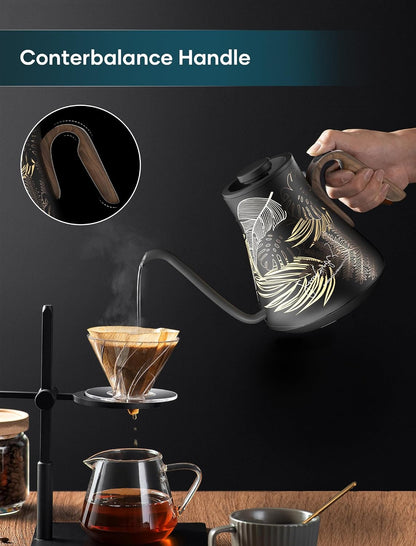 INTASTING Electric Kettle, Gooseneck Electric Kettle, ±1℉ Precise Temperature Control, Stainless Steel Interior, Quick Heating for Pour Over Coffee, Tea & Boiling Water, 0.9L (Black)
