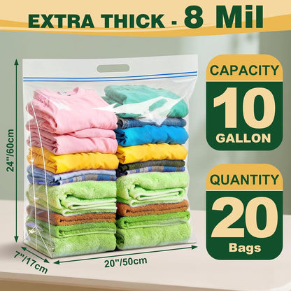 TUXIYA 20 PACK 25 Gallon Extra Large Storage Bags,35.5"x 24"x 7"Zipper Bags