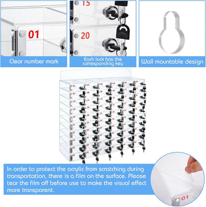 Threan 12 Slot Cell Phone Storage Box, Acrylic Clear Cell Phone Storage Cabinet Wall Mounted with Door, Locks and Keys for Office School Factory