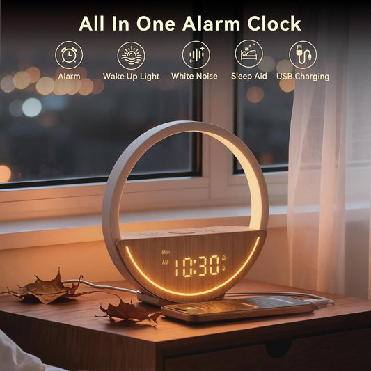 Vivilumens Sunrise Alarm Clock - Gentle Wake Up White Noise Sound Machine Alarm Clocks with 20 Soothing Sounds for Bedroom, Dual Alarms for Heavy Sleepers, Touch Control Night Light, Snooze, Timer