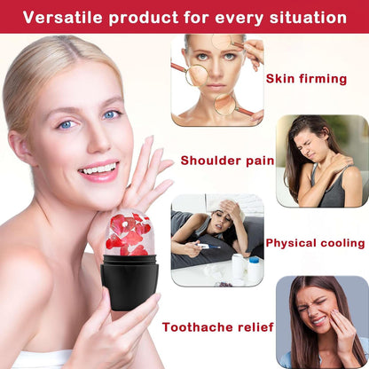 XHJRI Ice Cube Roller Massager for Face, Eyes and Neck Naturally Conditioning and Skin Care,De-Puff Eye Bags,Reduce Migraine Pain,Reusable Massage Silicone Ice Mold (Pink)