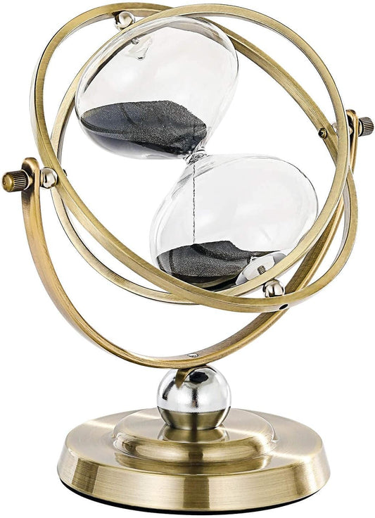 Hourglass Timer 60 Minutes Sand Timer: Antique Sand Clock 60 Minutes, Vintage Brass Sand Watch 60 Min, 1 Hour Glass for Decorative, Large Rotating Metal Sandglass