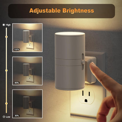 Amber Night Lights Plug into Wall, Dimmable Night Light Plug in, Modern Night Lights Auto On/Off, Amber Night Light 2000K, 0-100LM Adjustable Brightness Nightlight for Hallway Bedroom, 2 Pack