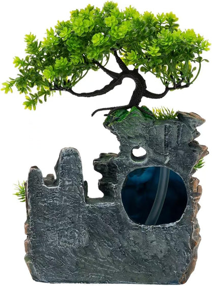 11-Inch Tabletop LED Waterfall Fountain with Mist Effect – Quiet Resin Rockery Indoor Fountain for Bedroom, Office, Meditation & Home Décor