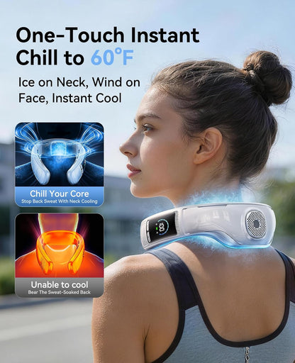 Neck Air Conditioner, Portable Neck Fan with Large Cooling Area, 22H Max Cooling, 100 Speeds, 6000mAh Battery, Digital Display, Wearable Fan for Outdoor Work, Office & Travel Black