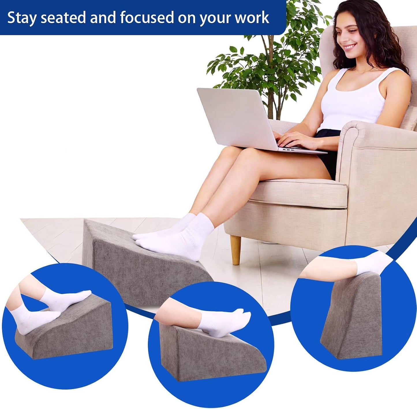 Foot Rest for Under Desk at Work, Ergonomic Under Desk Footrest with Washable Cover for Office, Home & Gaming Leg Elevation Pillow Black