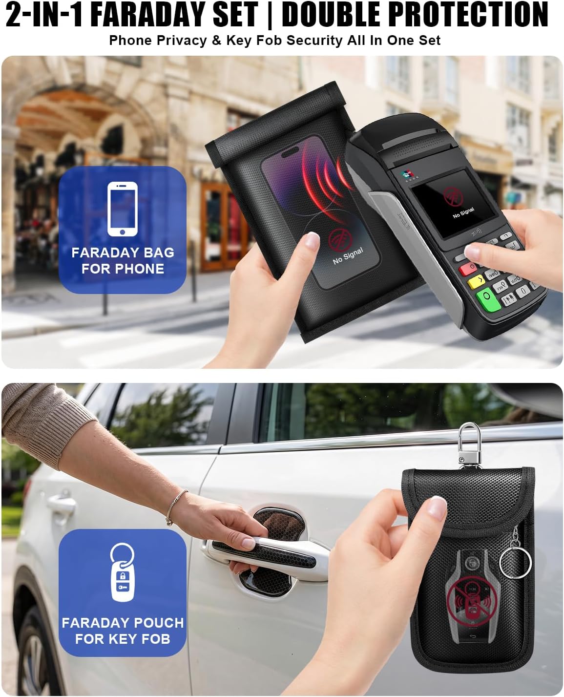 Faraday Bags for Phone and Car Key Fob, Signal Blocking Pouch, Anti-Theft Keyless Entry Theft Protection