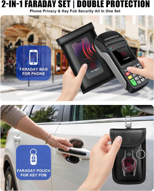 Faraday Bags for Phone and Car Key Fob, Signal Blocking Pouch, Anti-Theft Keyless Entry Theft Protection