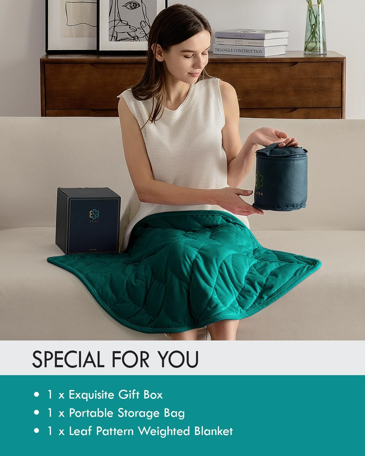 Kaisa Weighted Lap Blanket 7 lbs 41" x 53", Cozy Luxury Crystal Velvet Small Weighted Blanket for Adults, Portable Travel Weighted Blanket for Relaxation, All-Season Blanket, Machine Washable, Green
