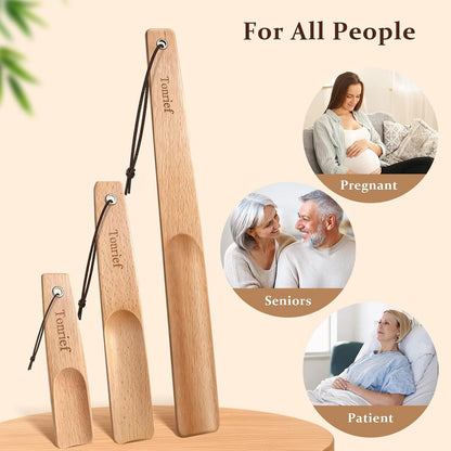 Wooden Shoe Horns Long Handle, Solid Wood Bend Resistant, 3Pack