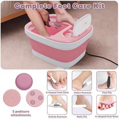 Collapsible Foot Bath, Foot Spa Bath Massager with Heat, Bubble, Remote Control, Temperature Control, 3 Pedicure Attachments, Feet Soaking Tub for Stress Relief