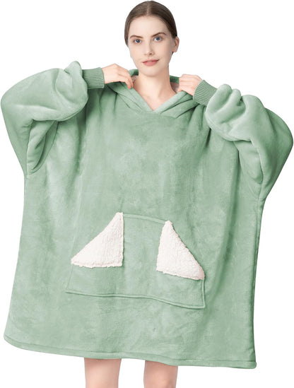 Touchat Wearable Blanket Hoodie, Oversized Sherpa Blanket Sweatshirt with Hood Pocket and Sleeves, Super Soft Warm Plush Hooded Blanket for Adult Women Men, One Size Fits All (Pink)